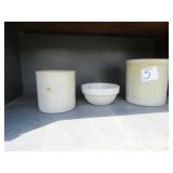 2 CROCKS ; STONE BOWL