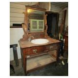 OAK DRESSER VANITY W/ MIRROR ,PORCELAIN SINK
