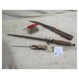 BUTCHER KNIFE ; SHARPENING ROD ; JAR OPENER