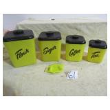 VINTAGE PLASTIC CANISTER SET IN YELLOW & BLACK