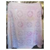 VINTAGE HAND STITCHED EMBROIDERY QUILT IN PINK