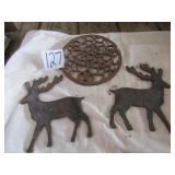 2 METAL CUT OUT DEER ; CAST IRON GRATE 7"