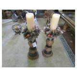 2 HAND CARVED CANDLE STANDS 27"
