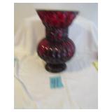 12 1/2" RUBBY RED VASE IN WIRE HOLDER
