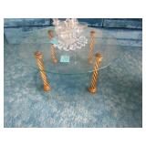 36" ROUND 17" TALL GLASS TOP 2 TIER COFFEE TABLE /