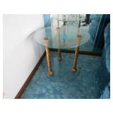 2- MID CENTURY 24" ROUND 21" TALL 2 TIER GLASS TOP