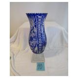 15 1/2" BLUE OVERLAY CRYSTAL VASE