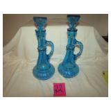 2- 13" BLUE GLASS DECANTERS