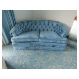 62" MID CENTURY BLUE 2 CUSHION LOVE SEAT SOFA BY