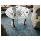 MID CENTURY 24" ROUND  17" TALL 2 TIER GLASS TOP