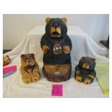 3 WOOD CARVED BEARS 15" & 2- 7"