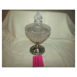 11" GENUINE LEAD CRYSTAL CANDY DISH W/ SILVER