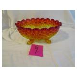10" FOOTED  AMBERLIN TRESSED GLASS CENTER PIECE