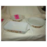 3 PIECES ANCHOR HOCKING BAKEWARE- 7& 8 " ROUND, 8"