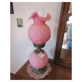 PINK SATIN RUFFLE TOP PARLOR LAMP 24" , FENTON?