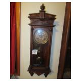EARLY DOUBLE KEY WHINE WALL CLOCK W/ FINIAL TOP