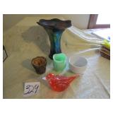 CARIVAL VASE 71/2' ; CARNIVAL & JADITE TOOTH PICK