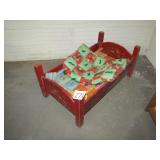 PTIMITIVE TOLE PAINTED DOLL BED W/ RED PAINT ,25'
