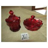 2 RUBY RED COIN GLASS CANDY DISHES
