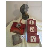 TIN OIL LAMP W/ BIG CHIP IN GLOBE; DECOR; VINTAGE