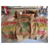 7 BURLAP BAGS ; BASKET