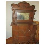 1800'S OAK COUNTRY SERVERW/ CANDLE SHELF MIRROR