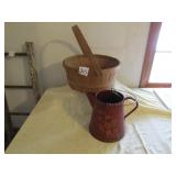 TIN DECOR COFFEE POT ; LARGE BASKET