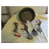 TIN SIFTER ; 3 RED HANDLE MIXERS; MORE