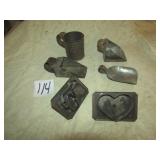 6 TINWARE - SUGAR SCOOPS, COOKIE CUTTER, MORE