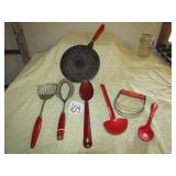 7 RED HANDLE KITCHEN UNTENSILS