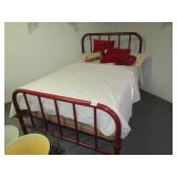 VINTAGE IRON BED W/ OLD RED PAINT