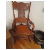 VINTAGE PRESS BACK ROCKER W/ LEATHER SEAT