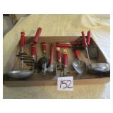 12 RED PAINTED HANDLE KITCHEN UNTENSILS