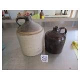 BROWN & WHITE STONE JUG ; 1/2 GAL BROWN JUG