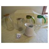 OLD MILK BOTTLES ; 2 SUGAR JARS ; CREAMER