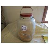 GLASS PICKLE JAR W/ WIRE BALE HANDLE ,TIN LID