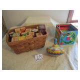 CHILD'S LEARNING WOOD BLOCKS ; TIN SPIN TOP