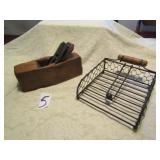 VINTAGE WOOD PLANE; WIRE NAPKLIN HOLDER OR BAG