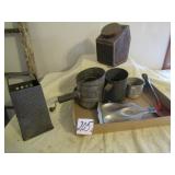TIN SPOONS; METAL SPICE TINS; FLOUR SIFTERS