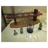 MINI BRASS BELL ; MINIATURE LAMPS; WOOD RACK W/