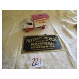 IGR BANK TRUCK ; NOTARY PUBLIC METAL SIGN 41/2 X8