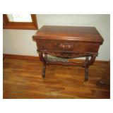 VINTAGE TURN TOP GAME TABLE W/ 2 DRAWERS