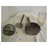 OLD TIN SCOOPS; DIPPER ;JAR PITCHER; VICTOR