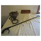 VINTAGE METAL GRABBER; TIN CONE MILL COLANDER