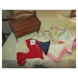 SMALL SEWING TOTE W/ 40+ VINTAGE LADIES HANKIES