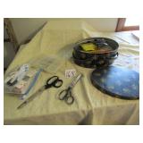 TIN W/ HANDLES W/ SEWING SUPPLIES