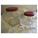 81/2' & 51/2' COFFEE JARS W/ RED TIN TOPS