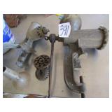 MEAT GRINDERS; APPLE PEELER; BUCKET OF KNIVES