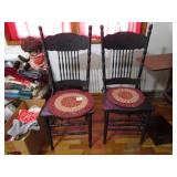 2 VINTAGE PRESS BACK TABLE CHAIRS