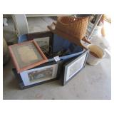 TOTE FULL OF DECOR ; OLD PICTURES